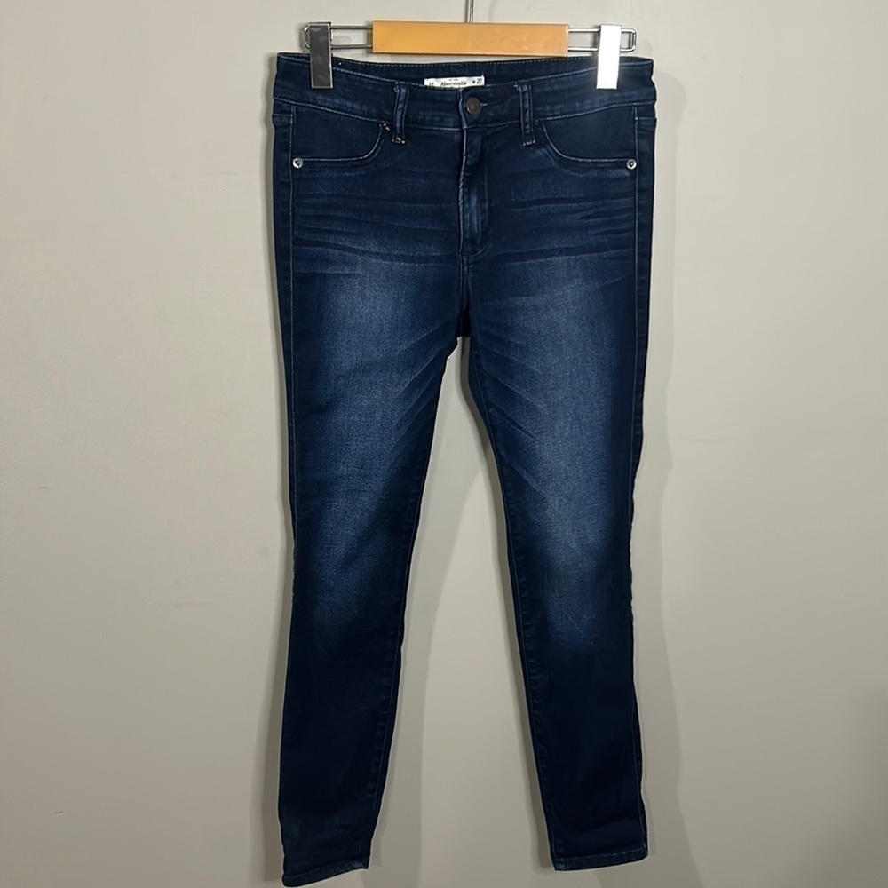 Abercrombie & Fitch Skinny Mid-Rise Dark Blue Jean Feathering Women's W27/L27 4S